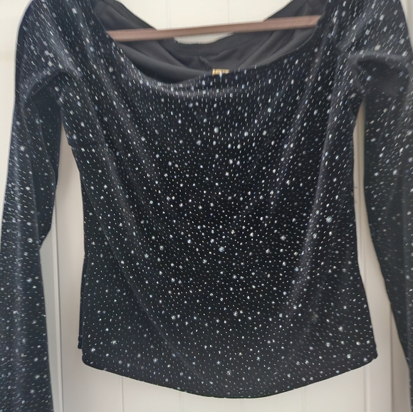 sparkly off the shoulder vintage navy blue top - Picture 3 of 3